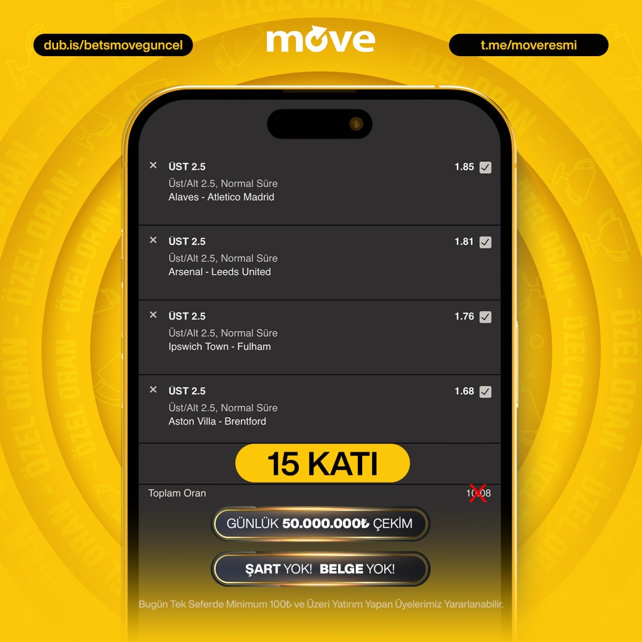 Betsmove 15 oran özel oran