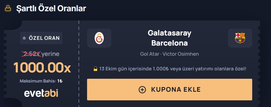 Evetabi 1.000 oran özel oran