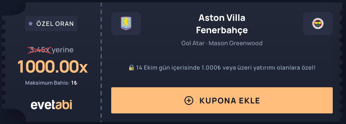 Evetabi 1.000 oran özel oran