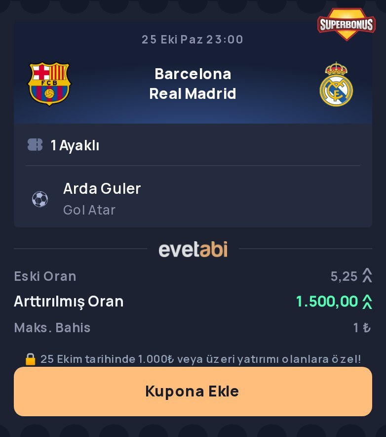 Evetabi 1.500 oran özel oran
