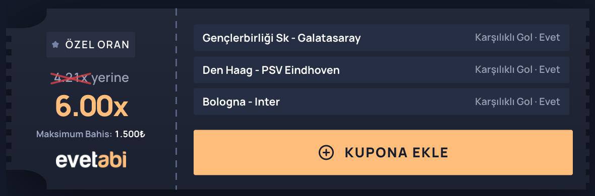 Evetabi 6 oran özel oran
