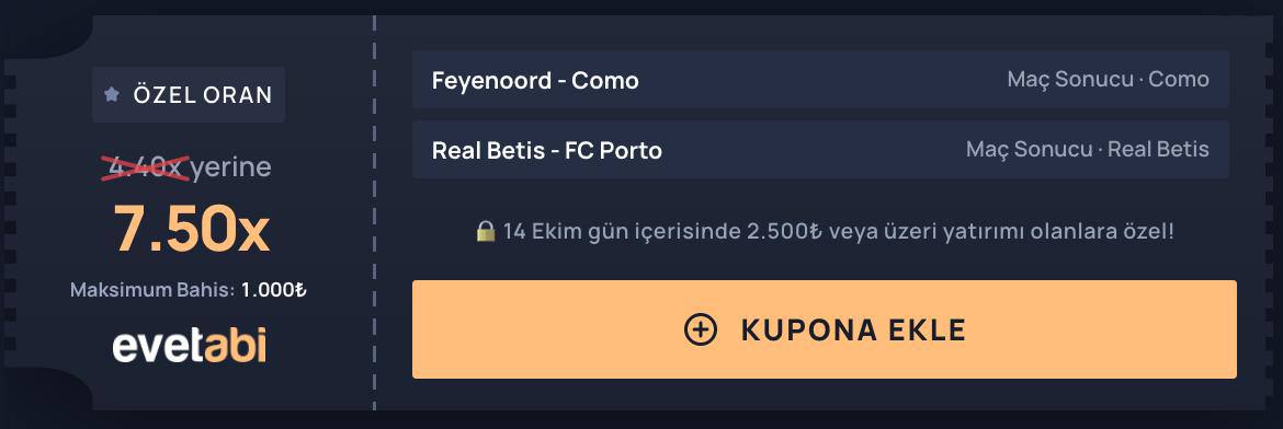Evetabi 7,50 oran özel oran