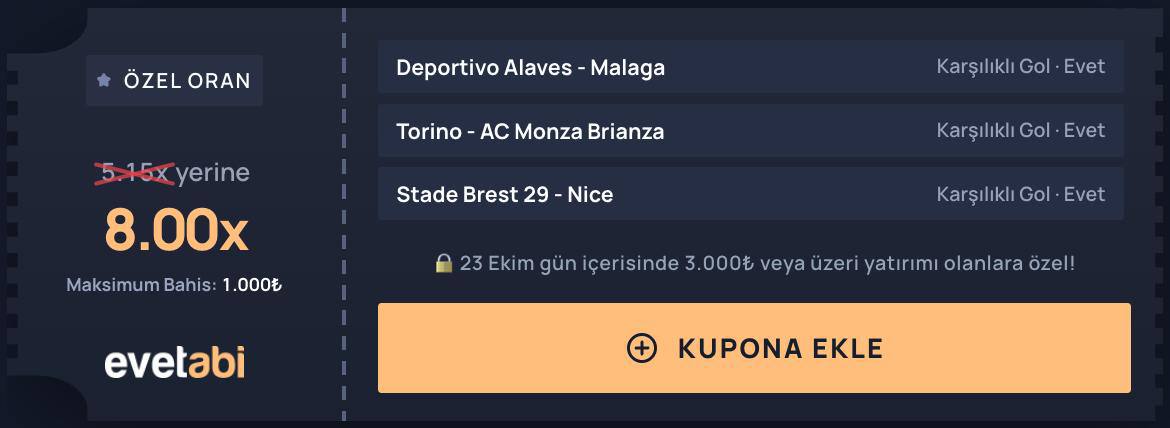 Evetabi 8 oran özel oran