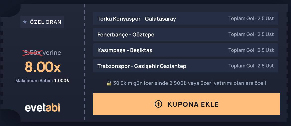 Evetabi 8 oran özel oran