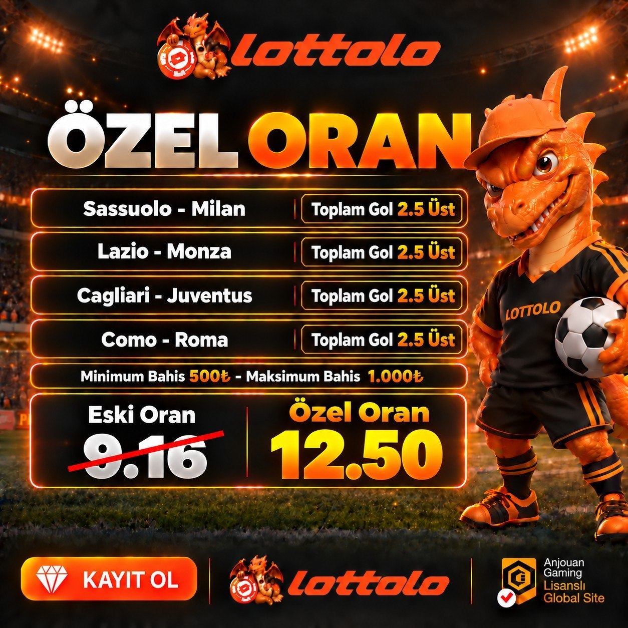 Lottolo 12,50 oran özel oran