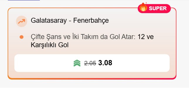 Superbetin 3,08 oran özel oran
