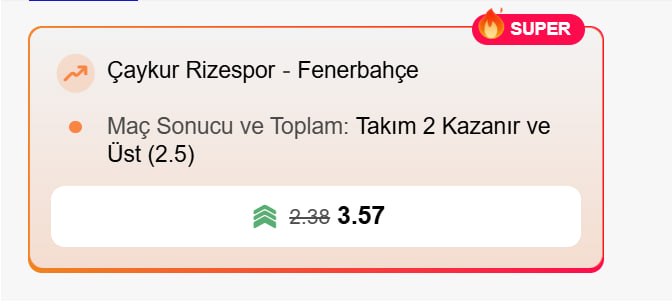 Superbetin 3,57 oran özel oran