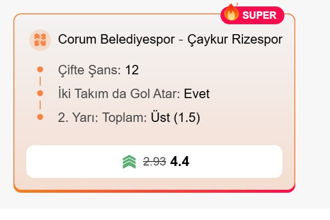 Superbetin 4,40 oran özel oran