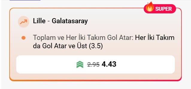 Superbetin 4,43 oran özel oran