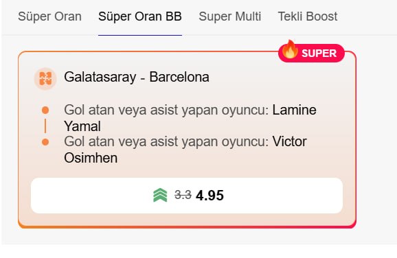 Superbetin 4,95 oran özel oran